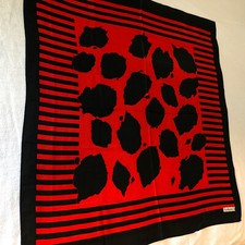 Vintage Sun Kyung Sa Satin Scarf Modern Black Red Print 34 inch Square flawed