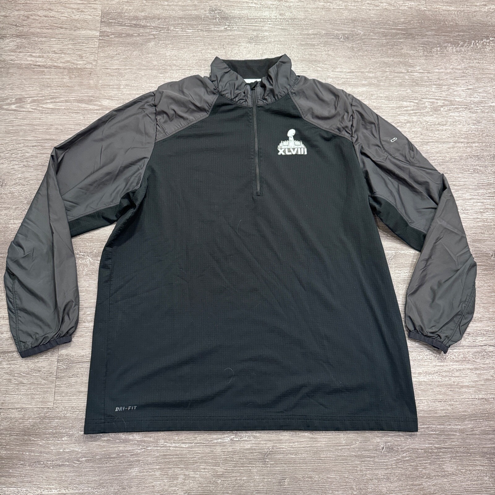 Nike Super Bowl 20 XLVIII NFL Size Extra Large Full Zip Jacket Long Sleeve Black