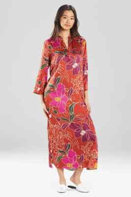 NATORI Floral Print Nomad Kaftan Caftan Maxi Night-Gown Dress + Pockets S = 6/8