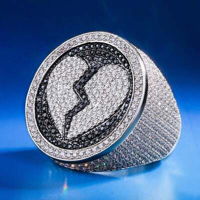 1.69 Ct Round Black & White Sim Diamond Men's Broken Heart Theme Ring 925  Silver | eBay