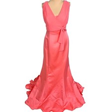 Alfred Angelo Coral Mermaid Bridesmaid Maxi Dress 14 Satin Sleeveless V-Neck