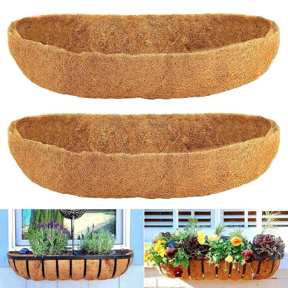 24-48'' Trough Coco Liner Planting Flower Wall Hanging Basket Planter Window Box - Image 2 of 4