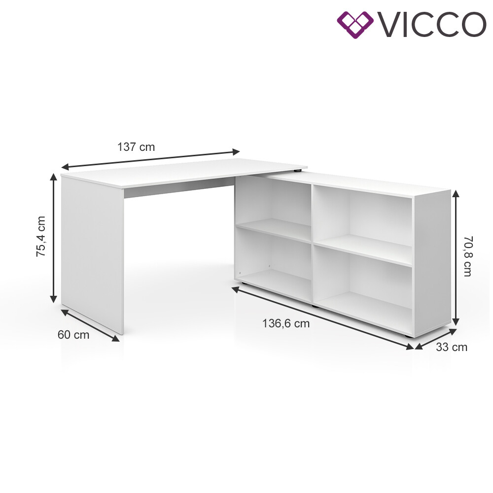 Bureau PC d'angle blanc Vicco Flexplus pour optimiser le télétravail - 3