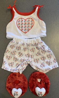 Build A Bear I Love NY New York PJ Pyjama Set Hausschuhe Nachtwäsche Nachtwäsche