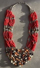 Kabyle Tribal Necklace Algerian Silver, Red Coral And Stones - Vintage