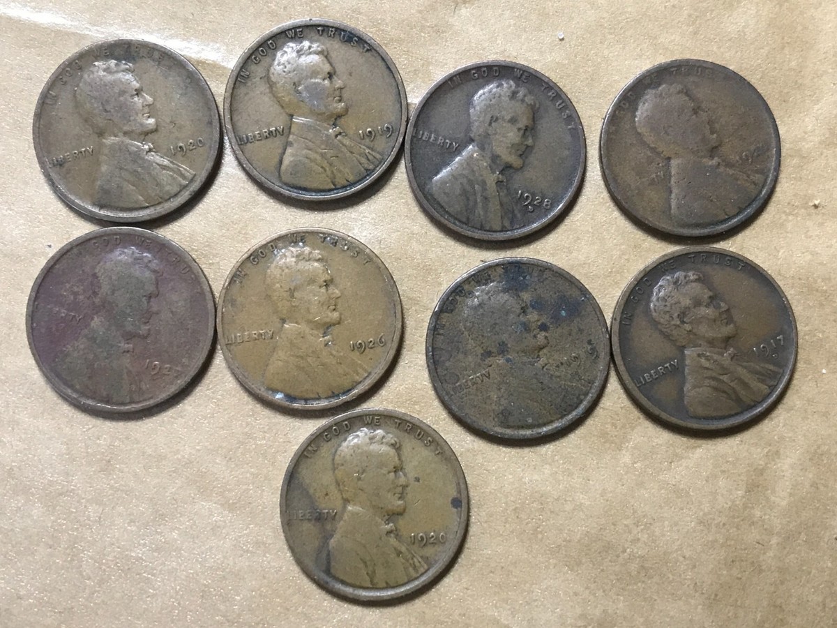 At.4点 1919x2, 1917D, 1920x4,1926, 1928D Lincoln Wheat Pennies seven