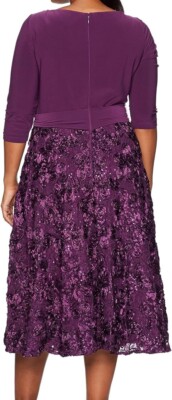 Alex Evenings Women's Plus Size Tea Length Dress with Rosette Detail | eBay