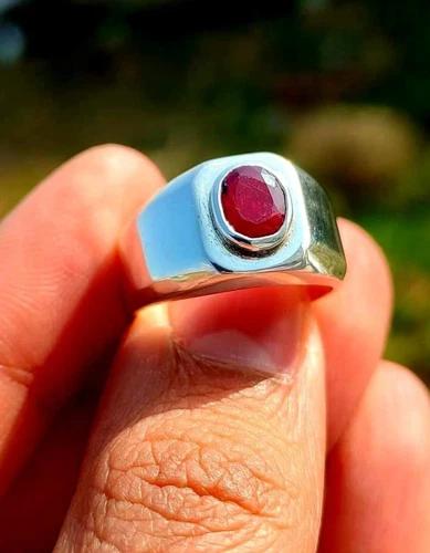 Natural Red Ruby Ring 925 Silver Gemstone Ring Men's Ring Birthday Gift For Boys