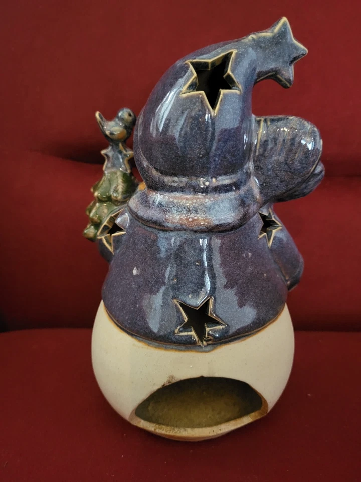 vintage Weihnachtsdeko Schneemann blau groß Teelichthalter Figur Keramik Makiert - Bild 2 von 4