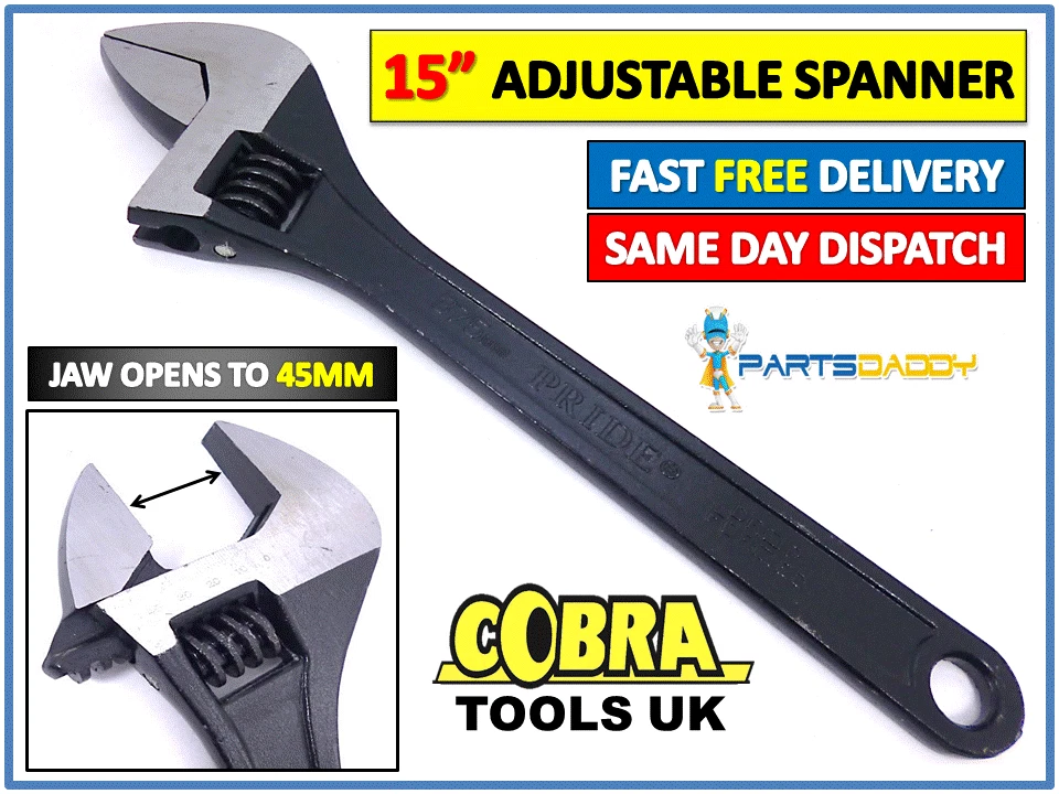 Jumbo 15" Inch 375mm Heavy Duty Adjustable Wrench Spanner Workshop Tool UK 25-52 — 第 2/3 张图片