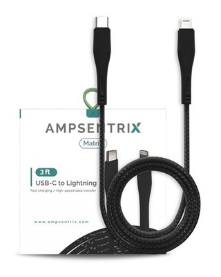 Lightning-zu-USB-Type-C-Kabel (Non-MFI) 1 m/3 ft (AmpSentrix Matrix) Schwarz