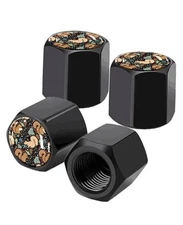 Tire Valve Stem Caps 4 Pack, Car Wheel Stem Cute Funny Squirrel and Leaves