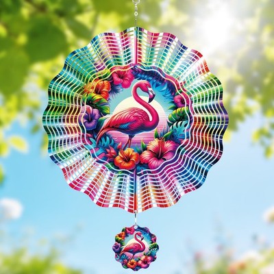 Flamingo Wind Spinner Outdoor - 12 Inch Hawaiian Style 3D Tropical Hanging De...