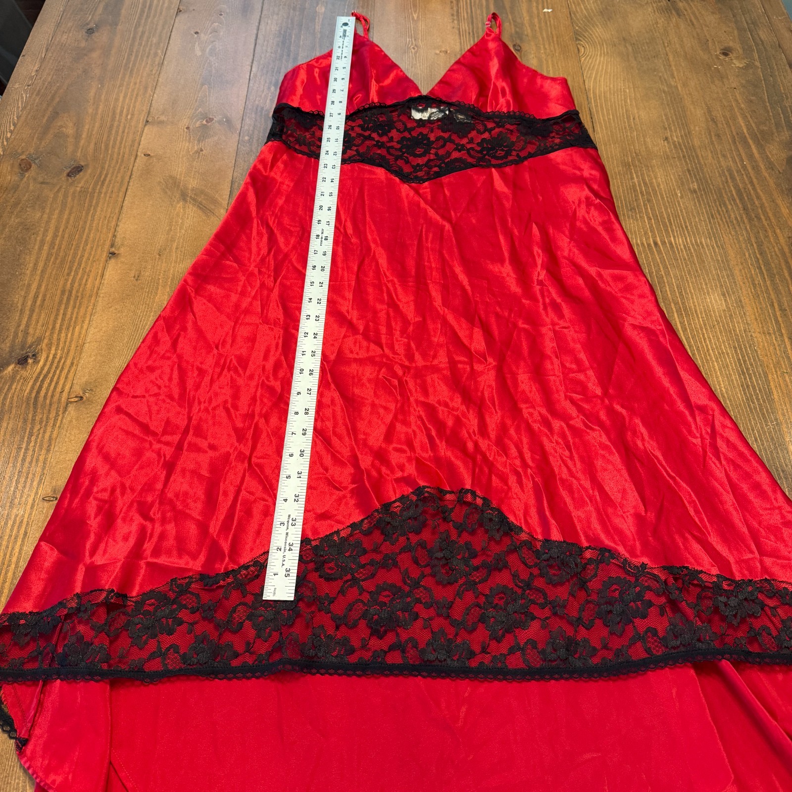 Victoria’s Secret VTG Gold Label Red Satin Lace Midi Lingerie Slip Dress Large