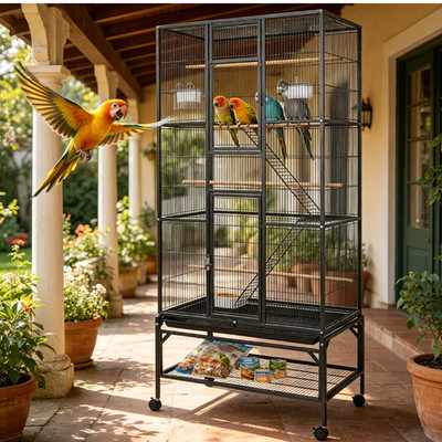 Extra Large Bird Cage 69'' Parrot Cage Metal Flight Cage w/Wheels 6 Cup+4 Perches