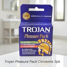 TROJAN Pleasure Variety Pack Lubricated Condoms, 3 Count