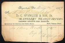 C. Spangler Anglers' HQ 1889 Billhead S.M. Bloom & Co. Hagerstown, MD (#2)