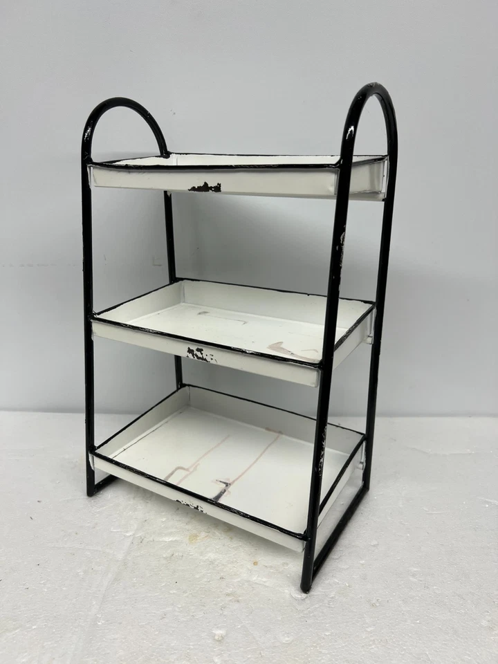 Prateleira de metal 3 camadas desgastada porcelana branca estilo esmalte reprodução médico dental - Imagem 3 de 4