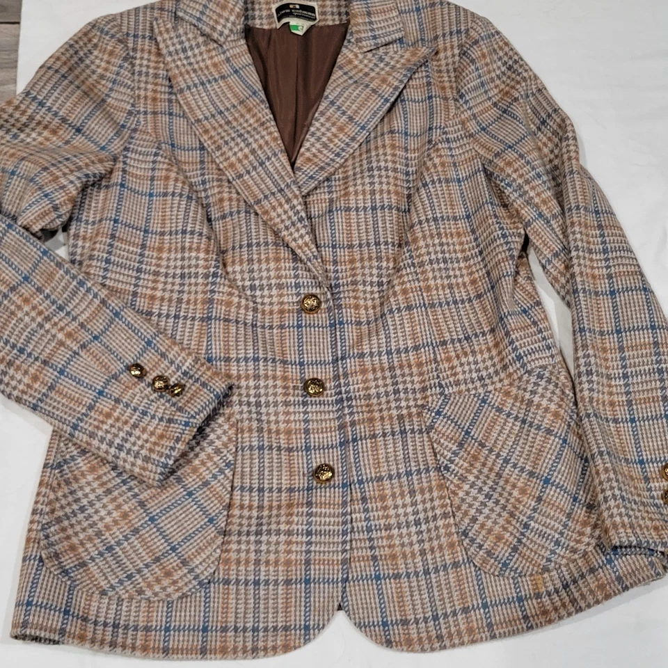 Pantalón Vintage Alex Colman Talla 14 Pata de Gallo Tweed Poli Lana Mezcla Marrón Tostado Foto 2 de 4