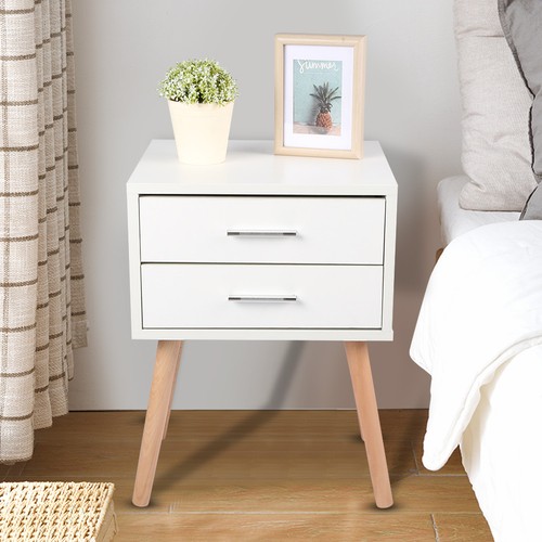 2-Drawer Bedside Table Durable Nightstand For Bedroom Storage White - Picture 4 of 9