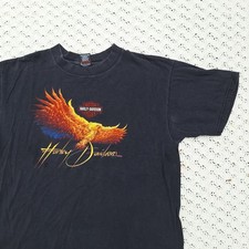 Vtg Harley Davidson Flame Eagle Graphic Motorcycle Biker T Shirt 90s - XL