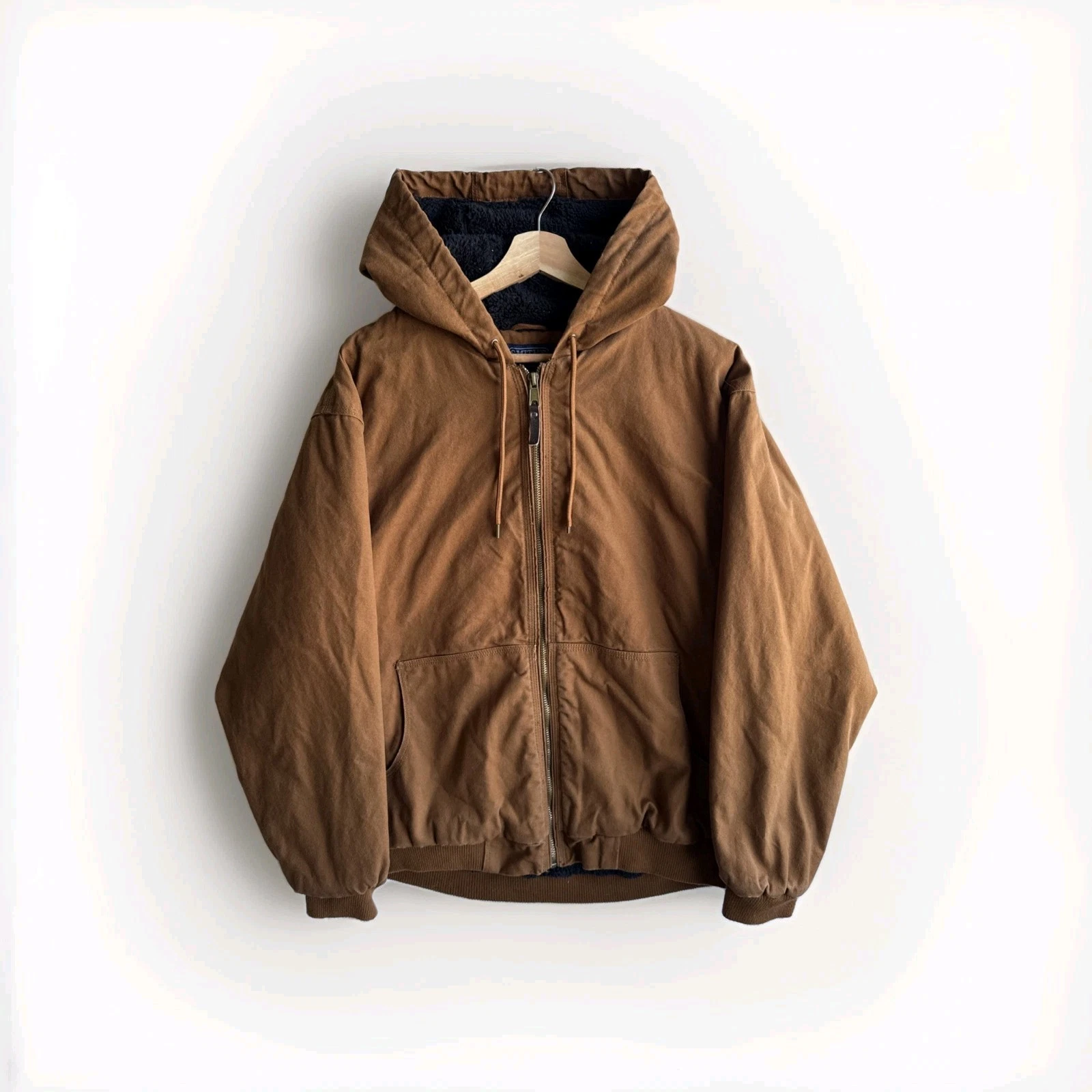 Smiths Workwear Hooded Jacket Men's Size XL Brown Canvas Full Zip Bomber Coat