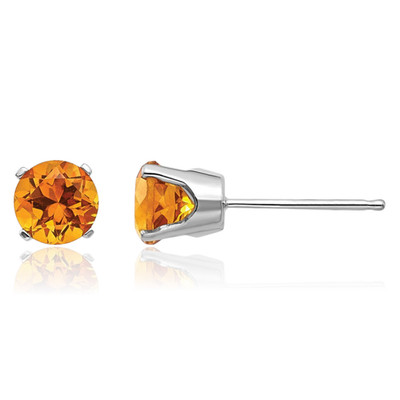 14K massives Weißgold 0,94 ct gelber Citrin mittelgroße Ohrstecker 5 mm Rundschliff,