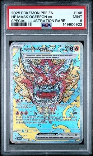 2025 POKEMON PRE EN-PRISMATIC EVOLUTIONS #148 HEARTHFLAME MASK OGERPON EX PSA 9