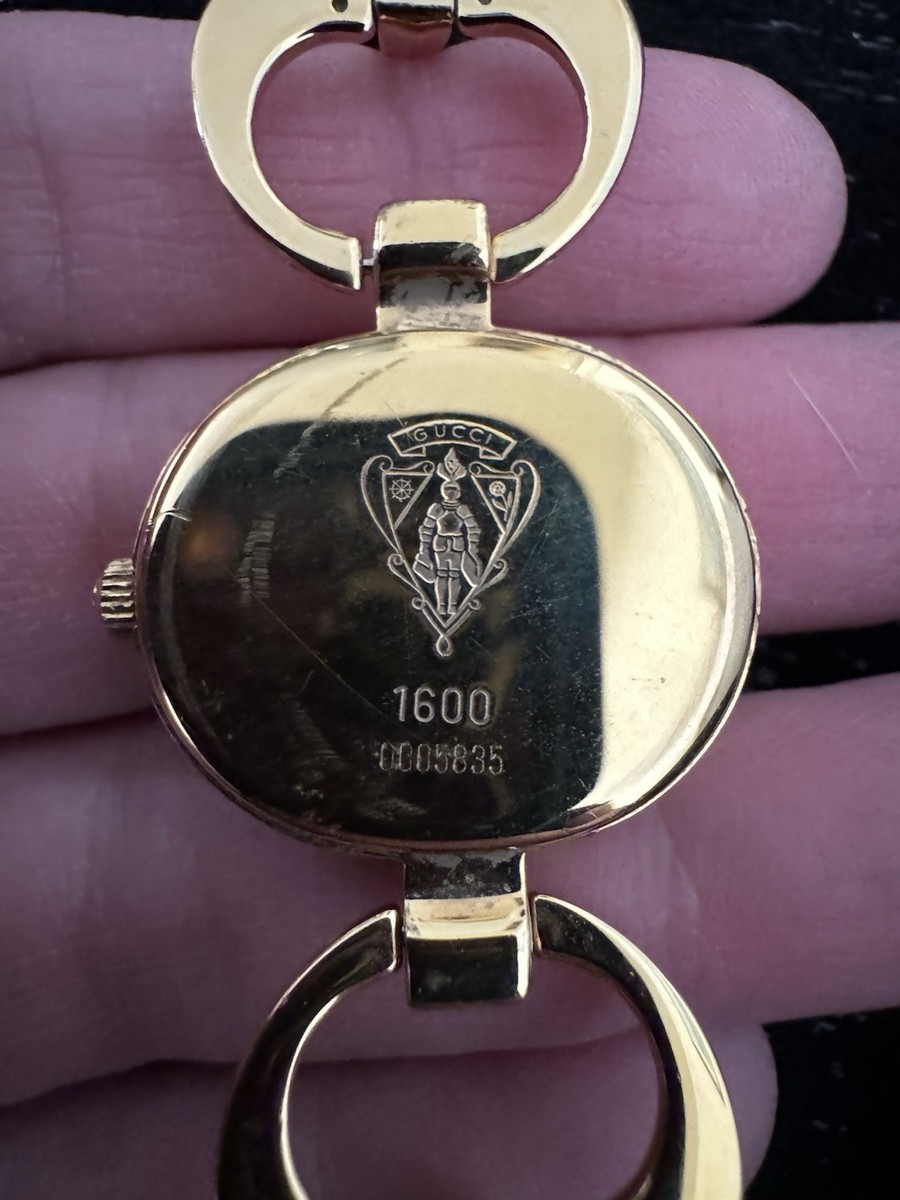 GUCCI 1600 Gold Quartz Watch White Shell Dial 25×20mm 16.5cm 6.5in