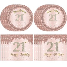 21st Birthday Decorations Girls Rose Gold Plates Napkins Tableware 40 PCS