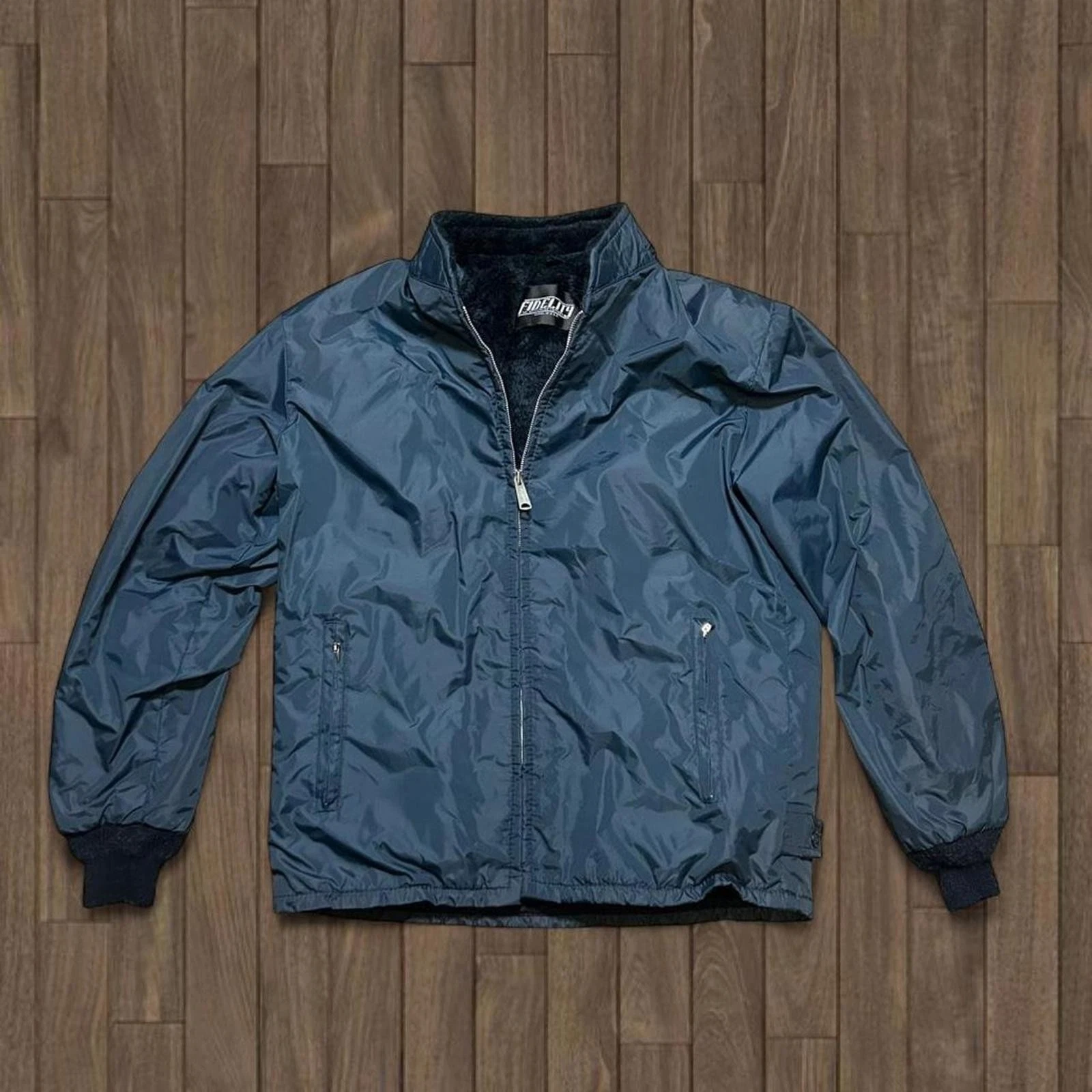 Fidelity Outerwear Mens Navy Blue Fleece Lined Windbreaker Jacket Made in USA M