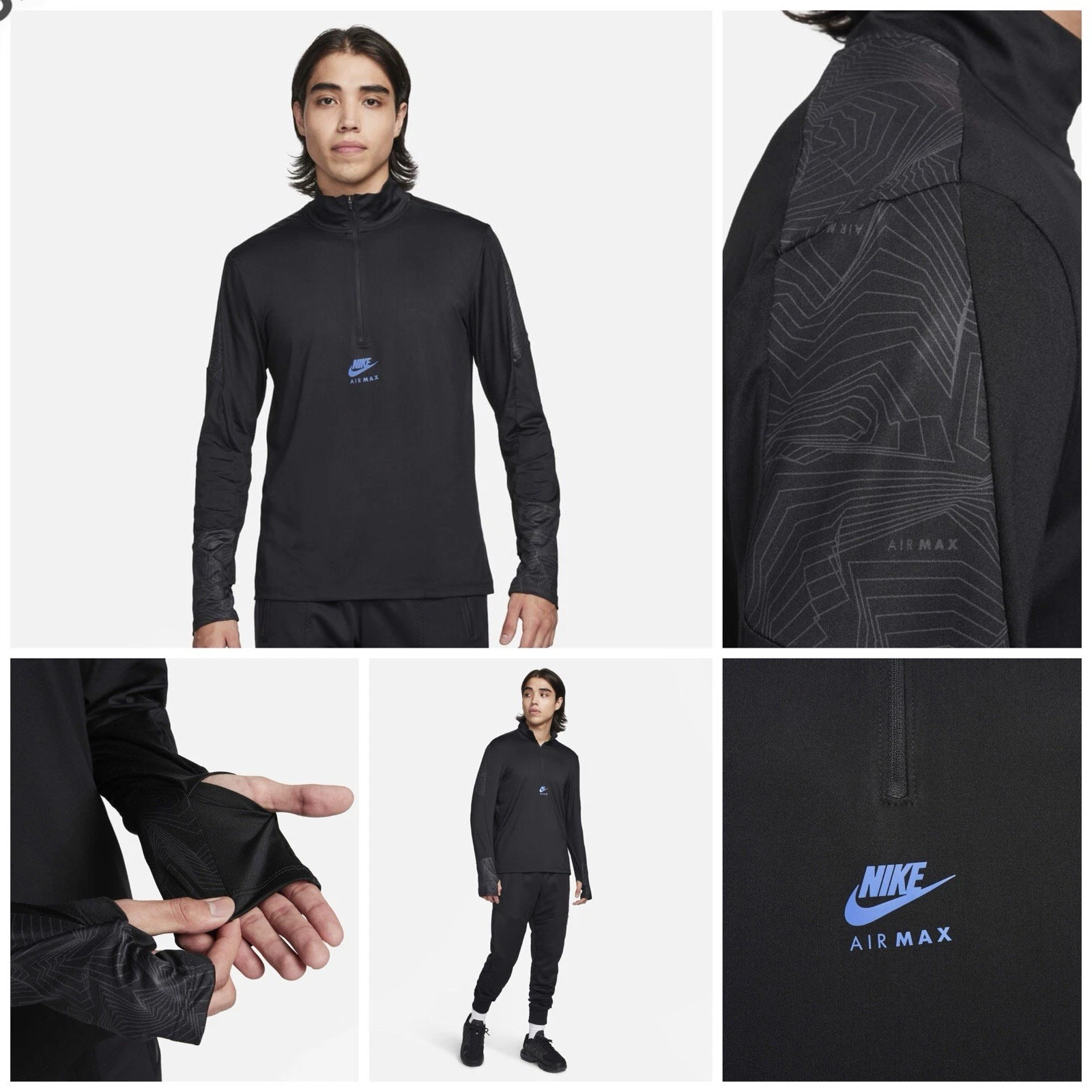 Nike Air Max Dri-FIT 1/4-Zip Running Top Sz Large Mens $85 Black FV5599-010