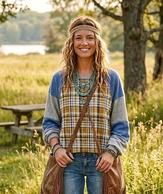 Story Teller Plaid Raglan Sleeve Sweater NWOT Boho Western Vintage Inspired