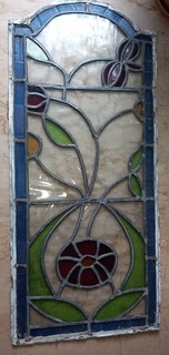 Antique Art Nouveau Lead Stain Glass Panel 77cm x 34cm
