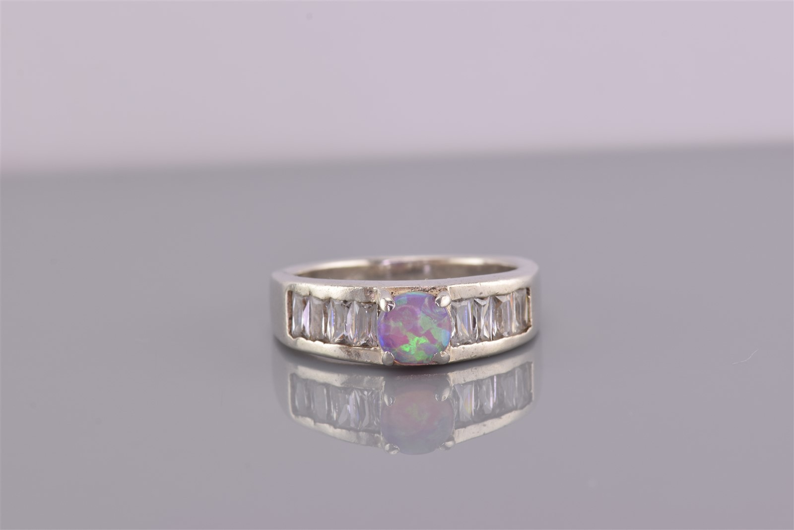 Sterling Silver Opal Button Channel Set Cubic Zir… - image 1