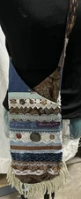 Boho Hippy Upcycled Shoulder Crossover Body Bag Handmade Wearable Art Funky
