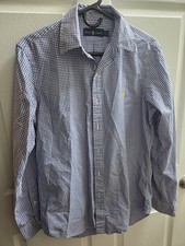 Ralph Lauren Mens Blue White Gingham Checked Long Sleeve Button Down Shirt Small