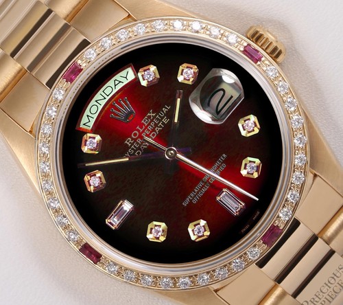 Rolex Day-Date 36 mm 18238 18 carati President YG lunetta diamantata rubino quadrante rosso vignetta - Foto 1 di 5