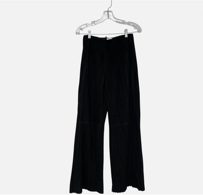 Massimo Dutti Women Suede sheepskin Pants XS Trousers Pleated Black 5326/555 NWT