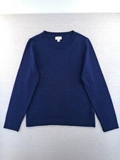 J Crew Teddie Sweater Womens Medium Blue Wool Blend Lightweight Crewneck