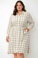 MICHAEL Michael Kors Shirt Dress XXL Ivory Black Windowpane Plaid Workwear