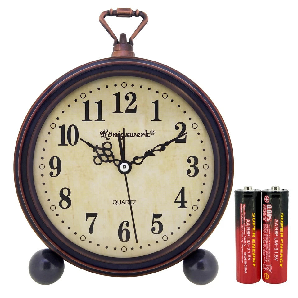 Reloj despertador analógico vintage, pequeño reloj de escritorio silencioso de 5,25 pulgadas con luz nocturna, Foto 2 de 4