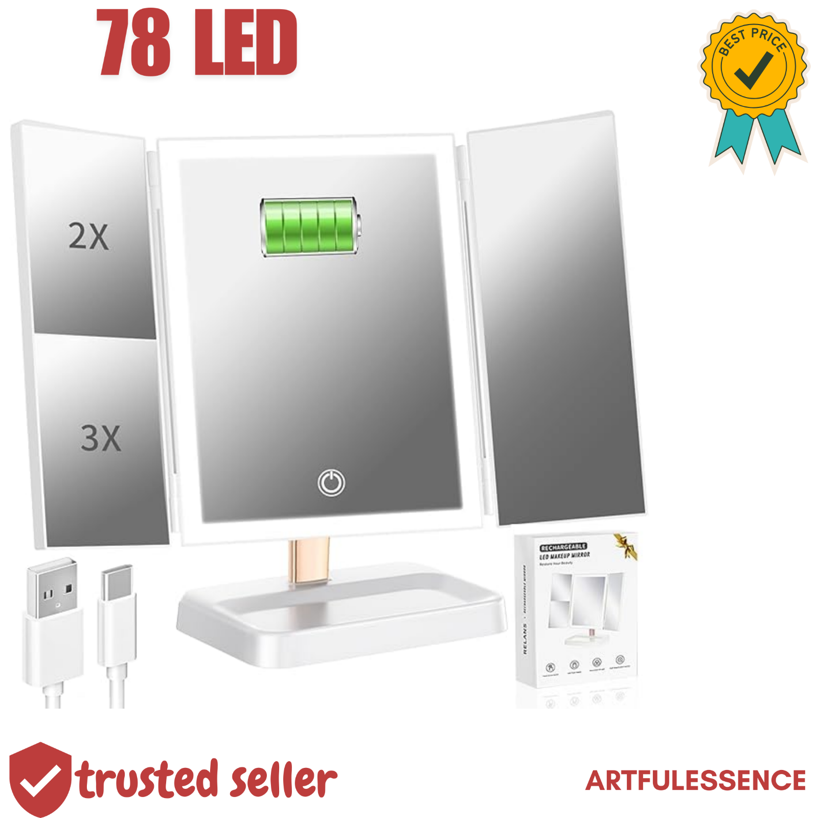 14.4x9 Inch LED Makeup Mirror Rechargeable Dresser Vanity with Lights-image