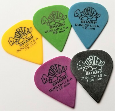  Dunlop Tortex 412 Sharp Guitar Picks .73 .88,1.00 ,1.14 .1.35mm  5 PACK
