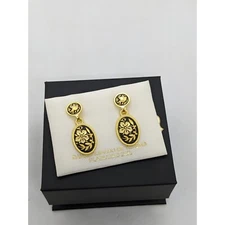 Vintage Damascene Spanish small drop earrings Spain 24K Gold & Steel -Flower