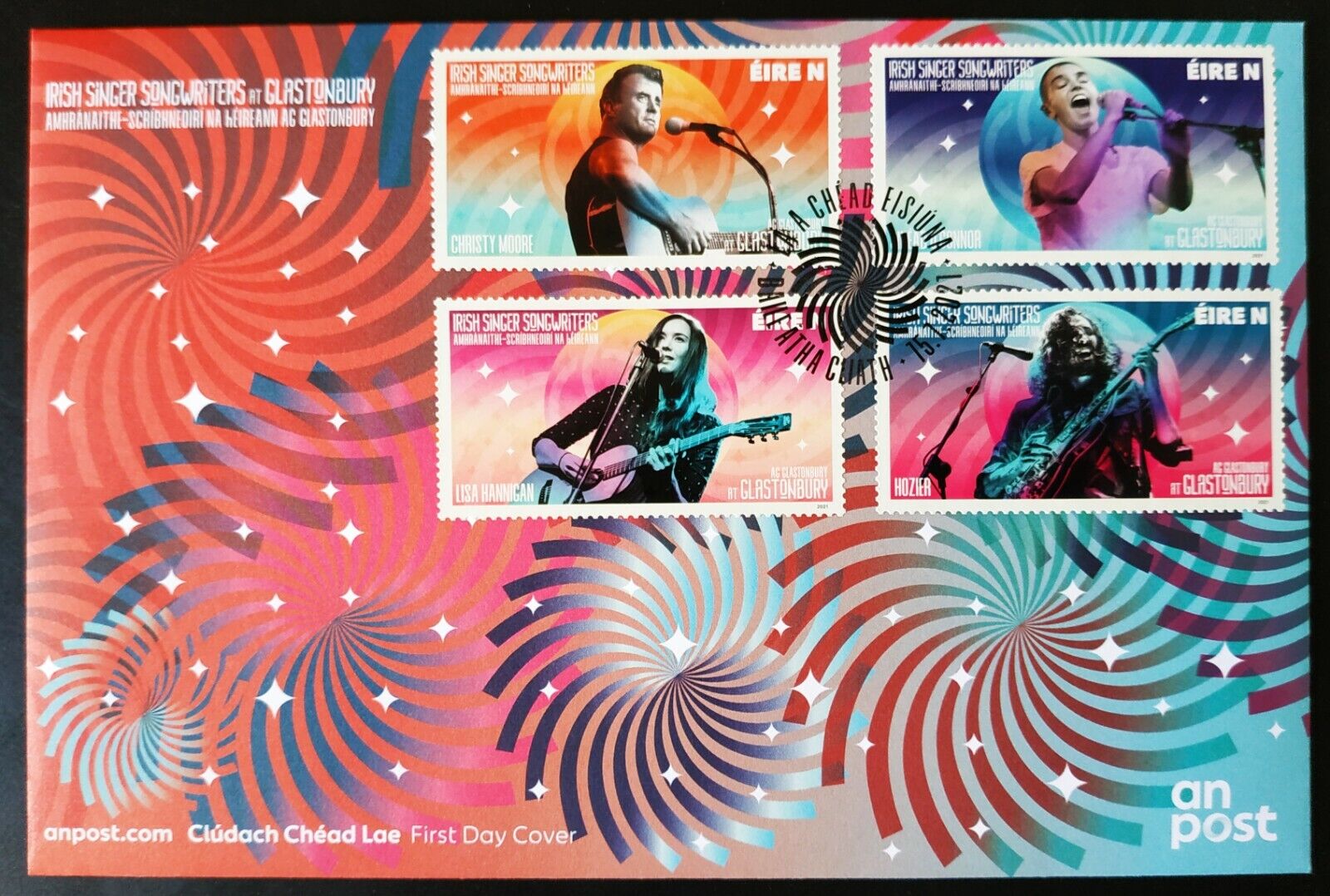 IRELAND 2021 IRISH SINGER/SONGWRITERS NEW ISSUE FDC SINEAD O'CONNOR-HOZIER-MOORE