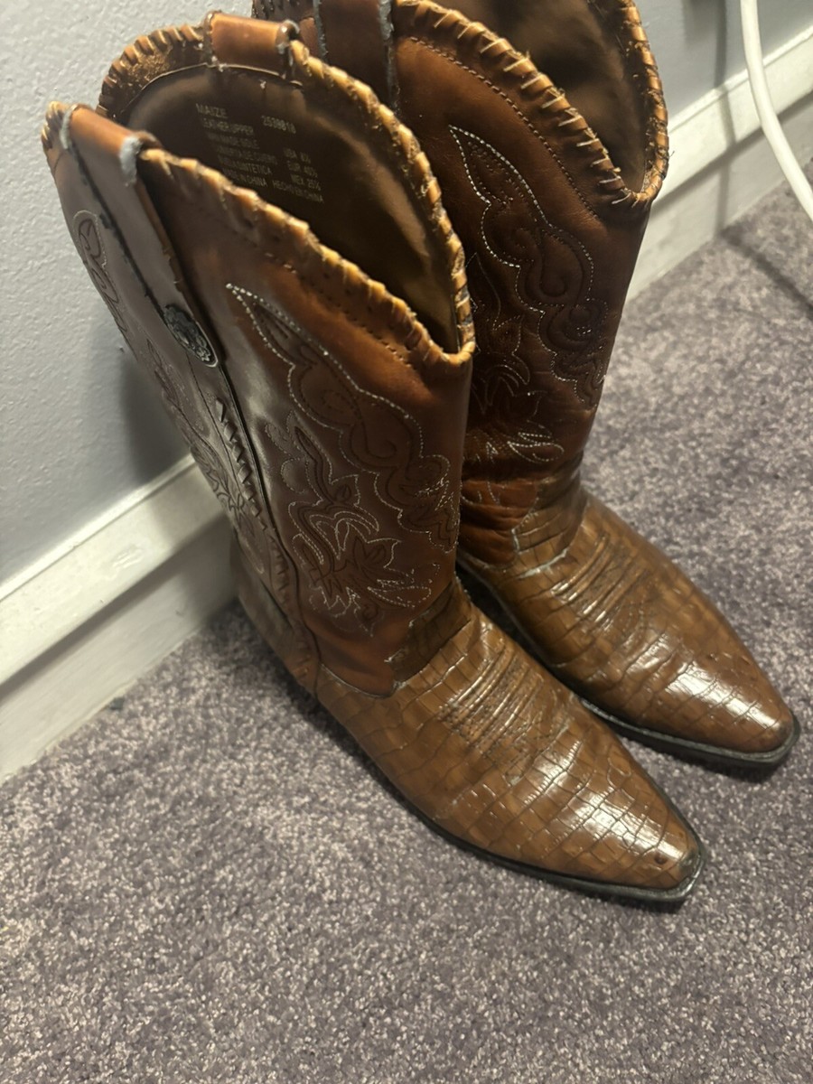 Earth Spirit Maize Leather Cowboy Western Boots Brown Croc Embossed W7M6EU 37.5 Prescott Caiman Exotic Crocodile Square Toe Cowboy Boot  main image 4
