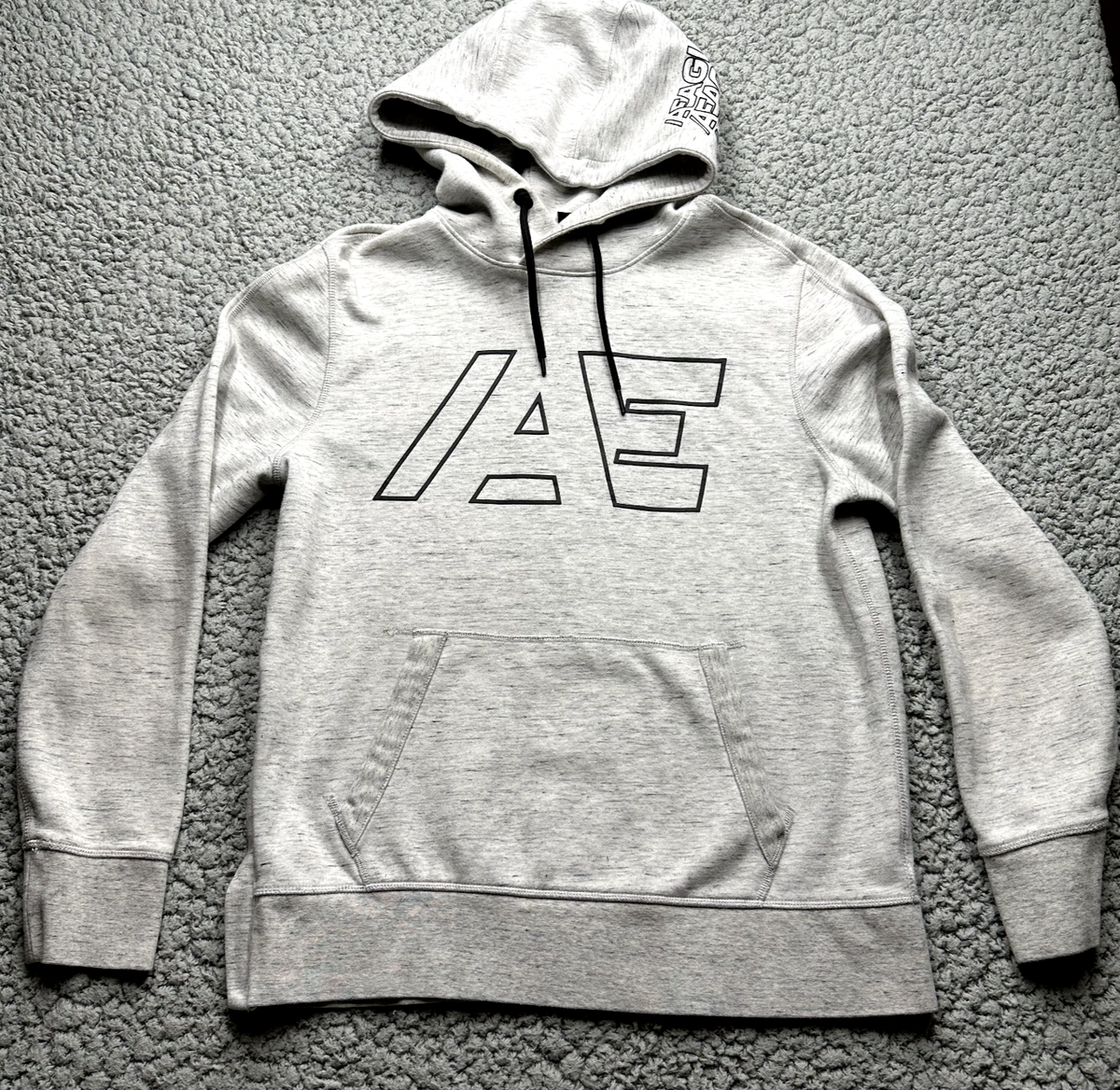 American Eagle Hoodie Mens M Gray Active Logo Performance Zip Side