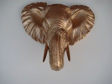 SAFARI WILD Gold Elephant Head Totem Statue Figurine LODGE CABIN Log Hanging Wal