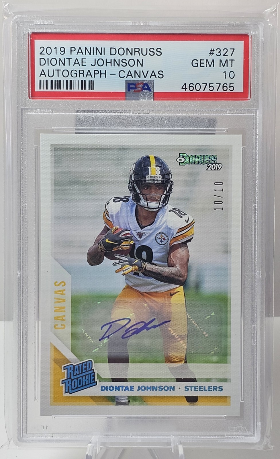 2019 Panini Donruss Diontae Johnson #326 Rated Rookie Canvas Auto # 10/10 PSA 10